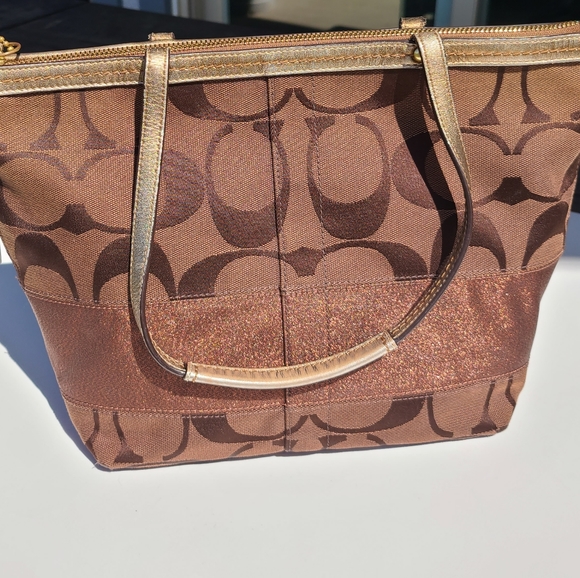 Retired Coach Signature Brown Tote Bronze … - Picture 9 of 16